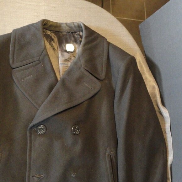 USN NAVY ISSUE MENS BLACK WOOL OVERCOAT 46R PEACOAT 8405-01-154-5800 SV 1034 Pea Coats